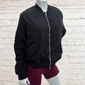H&M Divided Black Bomber Jacket Zip Up Cropped Lightweight Women's Size 18